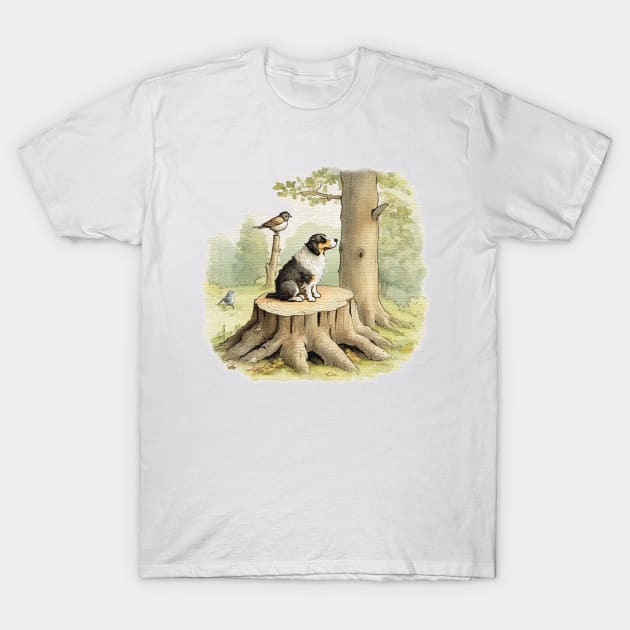 Sheep Dog on a tree stump T-Shirt by JnS Merch Store